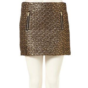 Topshop metallic gold & black embroidered/quilted‎ miniskirt zipper accents, 4